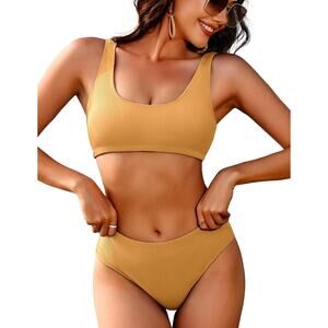 NWT AI'MAGE New With Tags Small High Cut Ribbed bikini in yellow